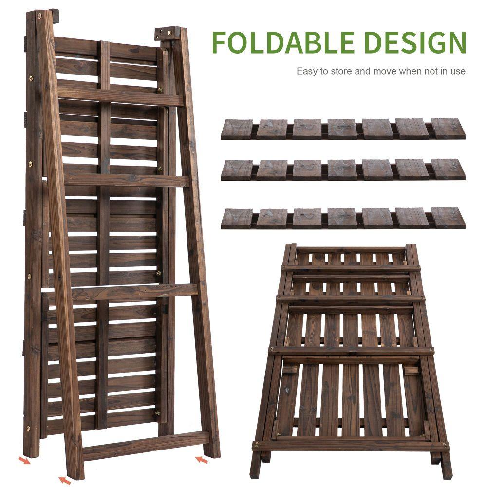4-Tier Wooden Foldable Ladder Shelf Plant Pots Holder Display Stand