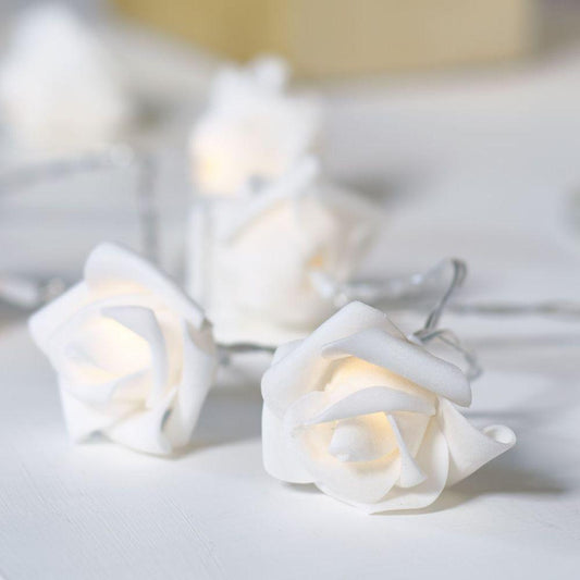 2 Pack 30 LED White Rose Chain Flower Indoor Fairy String Lights